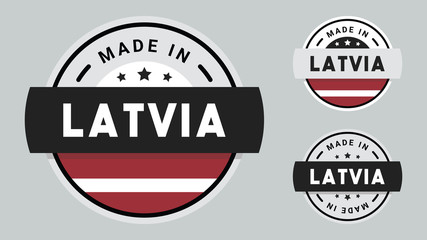 Made in Latvia collection for label, stickers, badge or icon with Latvia flag symbol. 