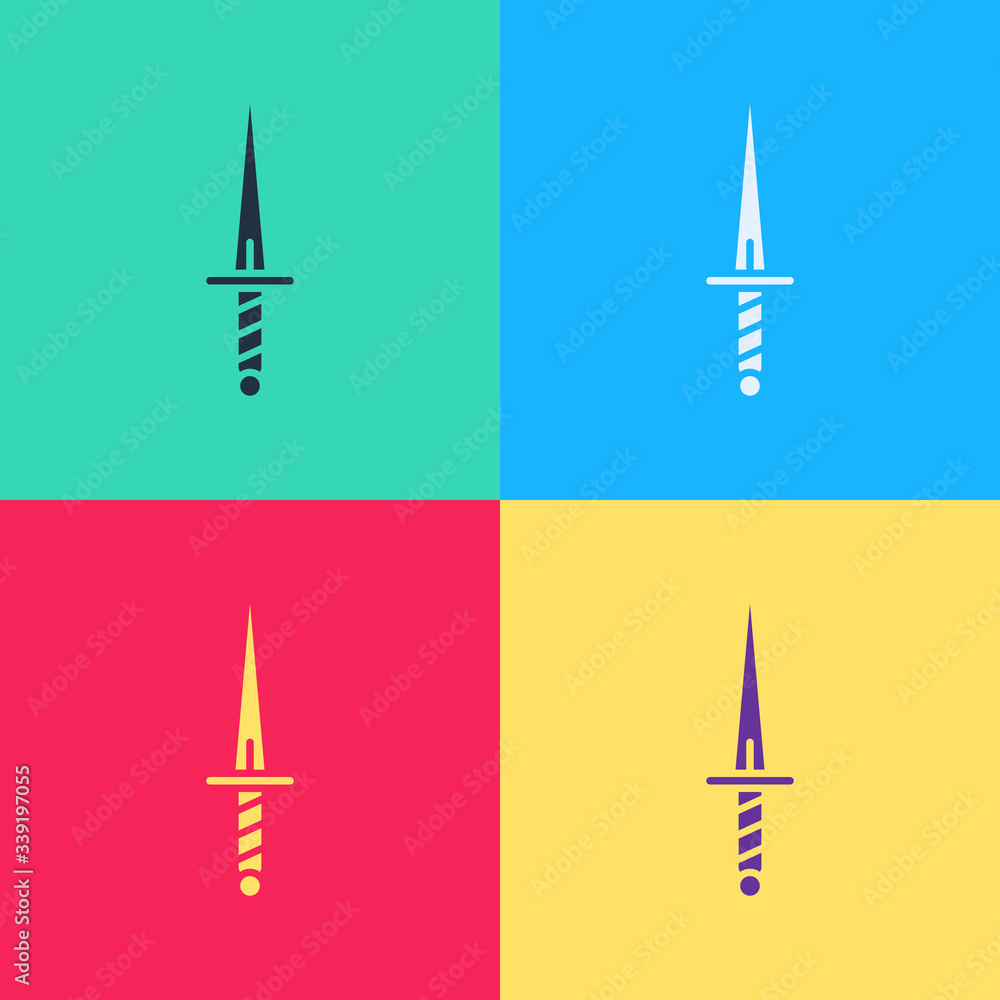 Poster pop art dagger icon isolated on color background. knife icon. sword with sharp blade. vector illustr