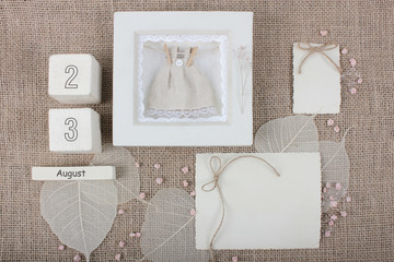 Calendar. August 23th. Wood cube calendar with date of month and day. Newborn postcard concept for...