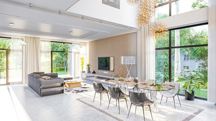 living room interior 3d illustration