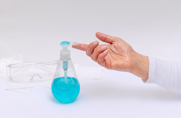 women washing hands gel soap sanitizer background infections coronavirus covid 19 dispenser white blue