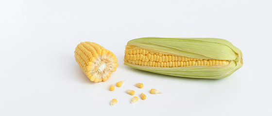 Fresh corn with white background green cover