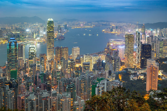 Hong Kong city, amezing skyline from Victoria peak, China