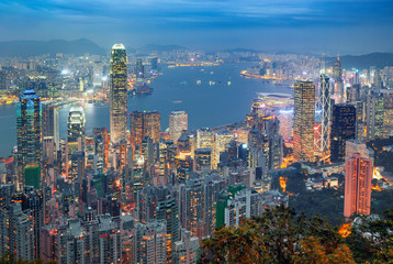 Naklejka premium Hong Kong city, amezing skyline from Victoria peak, China