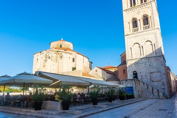 Fototapeta na wymiar ZADAR, CROATIA, 9 AUGUST 2019:cRestaurants next to the cathedral