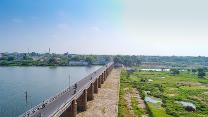 Aerial top view drone shot of bridge