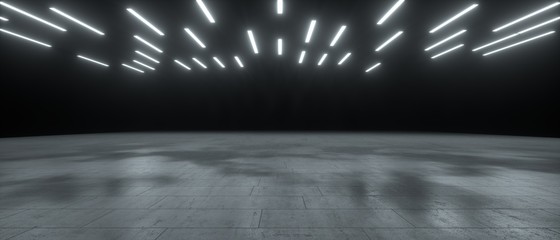Abstract Futuristic dark corridor interior design. Future concept. 3D Rendering