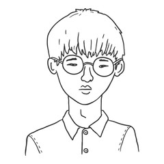 Vector Outline Avatar - Young Asian Man in Eyeglasses.