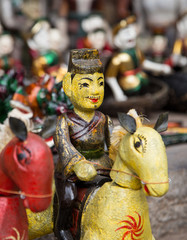 The Vietnamese traditional water puppets of the theater in Hanoi, Vietnam. Each puppet represents...