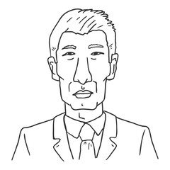 Vector Outline Avatar - Old Asian Man in Business Suit.
