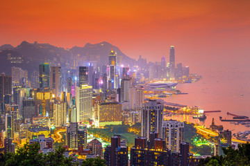 Hong Kong city, amezing skyline from Victoria peak, China