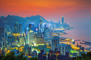 Fototapeta premium Hong Kong city, amezing skyline from Victoria peak, China