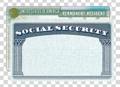 Permanent Resident Green Card and Social Security SSN Number Card on isolated background including clipping path