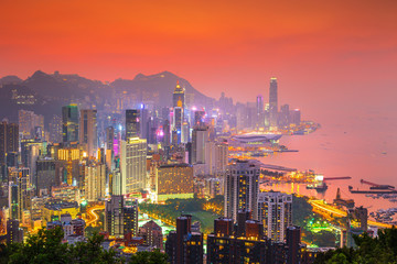 Obraz premium Hong Kong city, amezing skyline from Victoria peak, China