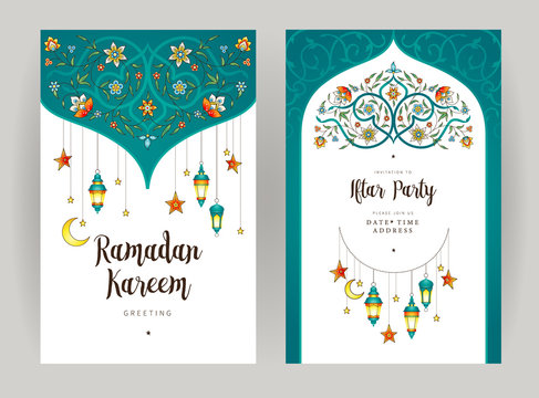 Vector cards set Iftar Party celebration, invite. Iftar Party invitation.