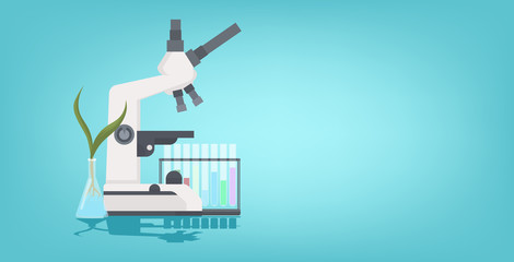 professional medical laboratory microscope plant growing in test tube scientific research equipment biology science education concept horizontal vector illustration