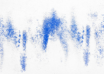 Blue paint abstract cold pattern on a white concrete wall texture background