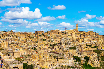 Naklejka premium Scenic panoramic sunny summer view of Matera, Province of Matera, Basilicata Region, Italy