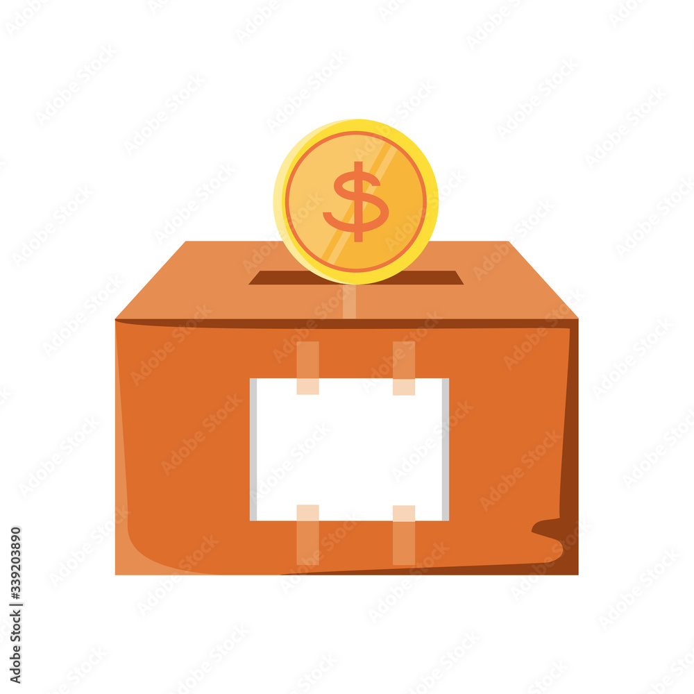 Poster coin in box on white background