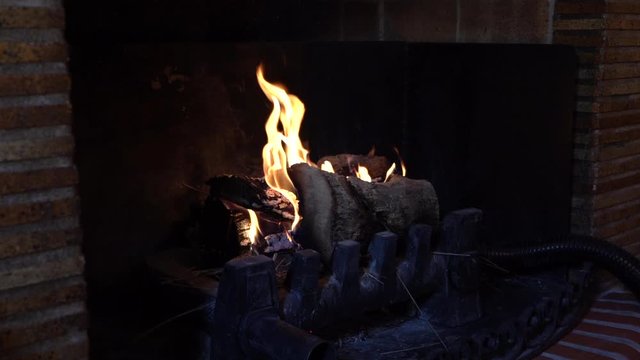 Slow motion Fire Burning in Fireplace