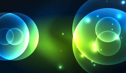 Glowing neon shiny transparent abstract geometric shapes with light effects. Techno futuristic vector abstract background For Wallpaper, Banner, Background, Card, Book Illustration, landing page