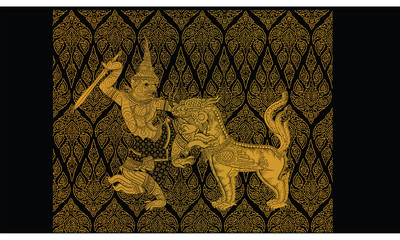 Thai traditional tattoo, Thai traditional painting in temple, vector