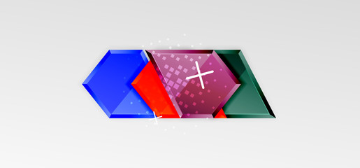 Metal glossy shiny geometric shapes with 3d effect composition. Techno futuristic vector abstract background For Wallpaper, Banner, Background, Card, Book Illustration, landing page