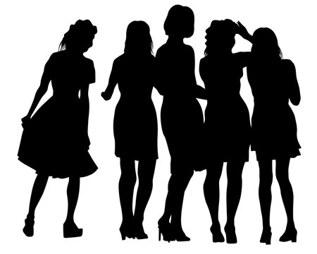 Young woman holds a camera in her hand. Isolated silhouettes of people on a white background