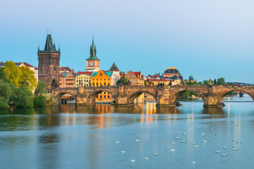 Prague - amazing view on old town, Charles bridge and Vltava river, Czech Republic  