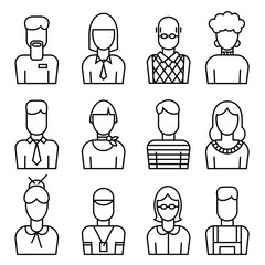 A set of vector outline  business avatars for presentation design and web site.  An illustration for business template design. 