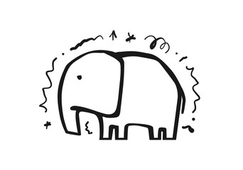 Hand drawn cartoon elephant. Sketch line design.