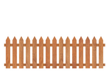 Brown wooden fence isolated on white background with parallel plank old. Object with clipping path