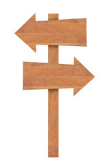Wooden arrow sign boards isolated on white background with objects clipping path for design work