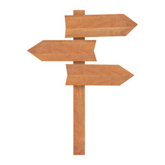 Wooden arrow sign boards isolated on white background with objects clipping path for design work