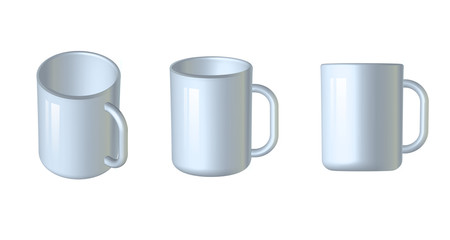 Mug mock up, cup mock-up isolated on white background, mugs in different position for your design, 3d rendering