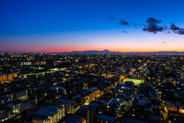 東京 夕暮れ 練馬区役所 展望ロビーから 西側