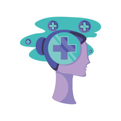 human head with health cross on white background