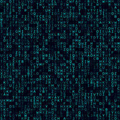 Tech background. Cyan filled alphabetical background. Medium sized seamless pattern. Cool vector illustration.