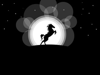 Naklejka premium Jumping horse illustration with moon light background
