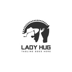 lady hug logo, negative space horse vector