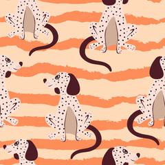 Dog, dogs, puppies animals, fashion vector seamless pattern. Concept for wallpaper, wrapping paper, cards 