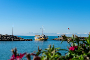 beautiful landscapes of white, green mountains and a spectacular blue sea