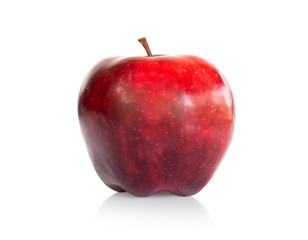 Fresh red apple fruit with green leaf isolated on white background, Healthy food concept