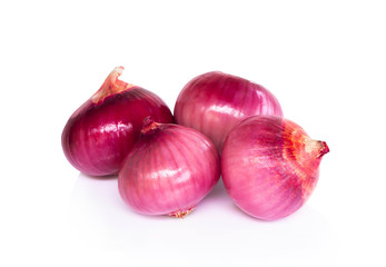 Fresh red onions isolated on white background, raw food ingredient
