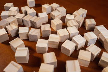 Wood cubes on the table from top