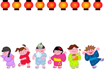 お祭りキッズフレーム　アクリル画