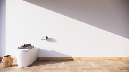Zen design toilet tiles wall and floor - japanese style. 3D rendering