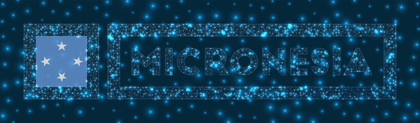 Micronesia badge. Flag of Micronesia in glowing network geometric style. Charming vector illustration.