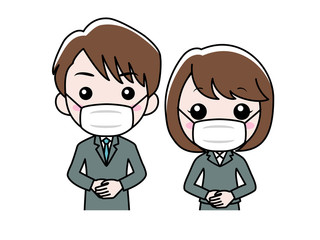 マスクを付けたスーツ姿の男女 