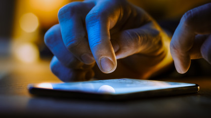 Touch Screen Smartphone Lying on the Table while Person is Typing a Message. Concept of Email...